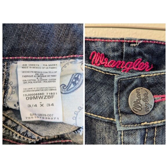 Wrangler Mae Premium Patch Low Rise Boot Cut Jeans  Sz  3/4 x 34 - Picture 8 of 9